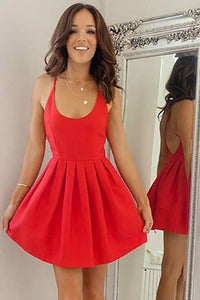 Sexy Spaghetti Straps Backless Short Red Pleated Homecoming Dress OHM070 | Cathyprom