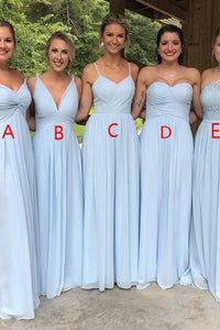 Mismatched Bridesmaid Dresses A-Line Long Light Blue Bridesmaid Dress with Pleats OHS138