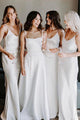 Formal Satin A-Line Square Neck Long White Sleeveless Wedding Dress Simple Bridal Gown OHD237