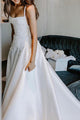 Formal Satin A-Line Square Neck Long White Sleeveless Wedding Dress Simple Bridal Gown OHD237
