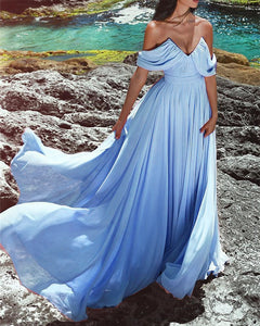 Sexy Blue Off The Shoulder Chiffon Prom Long Dresses OW3278