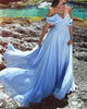 Sexy Blue Off The Shoulder Chiffon Prom Long Dresses OW3278