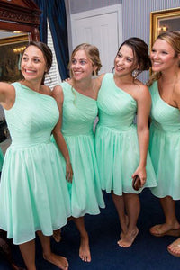 A-Line One-Shoulder Knee-Length Chiffon Bridesmaid Dress with Ruched OHS041 | Cathyprom