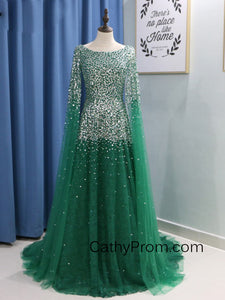 Stunning Beading A Line Long Prom Dresses Sweetheart Arabic Prom/Evening Dress with Sleeves HSC2210