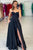 Simple Prom Dress Black Sweetheart Side Slit A-Line Satin Prom Dresses Evening Dresses OHC597