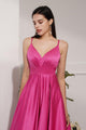 Simple A Line Spaghetti Straps Sweep Train Long Fuchsia Prom Dresses Evening Dresses OHC361 | Cathyprom