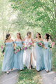 A-Line Off-the-Shoulder Simple Long Light Blue Chiffon Bridesmaid Dress with Ruched OHS140