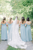 A-Line Off-the-Shoulder Simple Long Light Blue Chiffon Bridesmaid Dress with Ruched OHS140
