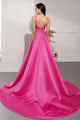 Simple A Line Spaghetti Straps Sweep Train Long Fuchsia Prom Dresses Evening Dresses OHC361 | Cathyprom