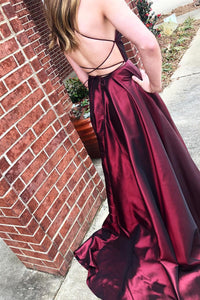 Gorgeous Spaghetti Strap Sweep Train Sleeveless Split Satin Long Prom Dress OHC175 | Cathyprom