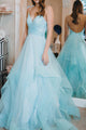 Sparkly Spaghetti Strap Open Back Ruffles Long Prom Dress OHC144 | Cathyprom
