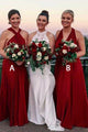 A-Line V-Neck Floor-Length Burgundy Bridesmaid Convertible Dress with Pleats OHS043 | Cathyprom