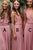 A-Line V-Neck Criss-Cross Straps Sweep Train Elastic Satin Bridesmaid Dress Pleats OHS042 | Cathyprom