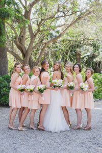 Chic A-line Short/Mini Scoop Neck Sleeveless Short/Mini Above Knee Chiffon Bridesmaid Dresses OHS121 | Cathyprom