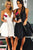 V Neck White/Black Satin Short Homecoming Dresses Backless OHM030 | Cathyprom