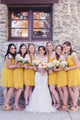 A-Line Round Neck Above-Knee Chiffon Bridesmaid Dress with Lace OHS093 | Cathyprom
