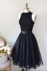 High Neck Sleeveless Knee-Length Black Homecoming Dresses OHM064 | Cathyprom
