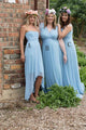 A-Line Strapless Hi-Low Chiffon Bridesmaid Dress with Pleats OHS064 | Cathyprom
