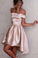 A-Line High Low Off Shoulder Sleeveless Homecoming Dresses OHM063 | Cathyprom