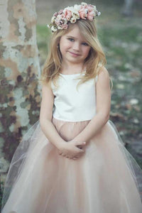 Sleeveless A Line Satin Bowknot Flower Girl Dresses with Round Neck OHR004 | Cathyprom