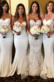 Mermaid Spaghetti Straps Sweep Train White Bridesmaid Dress with Ruffles OHS039 | Cathyprom