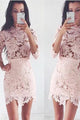 3/4 Sleeves Pink Sheath Lace Scalloped Homecoming Dress OHM075 | Cathyprom
