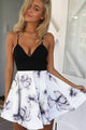 A-line V-neck Ruched Satin Short Homecoming Dress with Floral Print OHM045 | Cathyprom