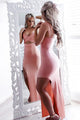 Mermaid Spaghetti Straps Pink Spandex Split-side Criss-cross Prom Dress P42