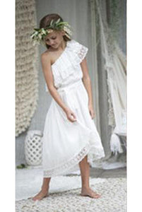 Cheap Floor Length One Shoulder Chiffon Sleeveless Flower Girl Dress OHR044 | Cathyprom