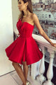 Strapless Red Short Homecoming Party Dresses with Ruffles OHM089 | Cathyprom