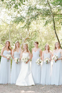Simple Chiffon A-Line Floor Length Long Dust Blue Bridesmaid Dress OHS143