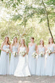 Simple Chiffon A-Line Floor Length Long Dust Blue Bridesmaid Dress OHS143