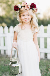 Cute Cap Sleeve Lace Chiffon Ivory Flower Girl Dresses Wedding Party Dresses OHR017 | Cathyprom