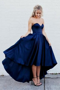 Simple Sweetheart Sleeveless High-Low Navy Blue Prom Dress with Pleats LPD61 | Cathyprom