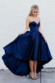 Simple Sweetheart Sleeveless High-Low Navy Blue Prom Dress with Pleats LPD61 | Cathyprom