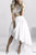 Two-Piece Crew Cap Sleeves Hi-Lo White Chiffon Prom/Homecoming Dress with Lace P36