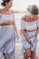 Two Piece Off-the-Shoulder Ankle-Length Lavender Bridesmaid Dress with Lace OHS012 | Cathyprom