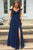 A-Line Straps Floor-Length Navy Blue Chiffon Prom Dress OHC067 | Cathyprom