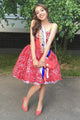 A-Line Strapless Knee-Length Red Lace Prom/Homecoming Dress with Ruffles P22