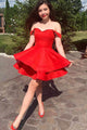 A Line Off the Shoulder Red Short Homecoming Dresses Ruffles OHM027 | Cathyprom