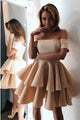 Elegant Off Shoulder Tiered Semi Formal Homecoming Dress OHM042 | Cathyprom