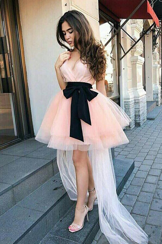 Cute A Line V Neck Short Homecoming Dresses Bowknot OHM014 cathyprom Cute A Line V Neck Short Homecoming Dresses Bowknot OHM014 cathyprom