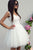 Simple A Line V Neck White Sleeveless Short Tulle Homecoming Dresses with Ruffles OHM092 | Cathyprom