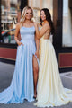 A-Line Spaghetti Straps Criss-Cross Back Light Blue Prom Dress with Pockets Split LPD96 | Cathyprom
