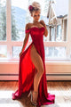 A-Line Off-the-Shoulder Sweep Train Red Prom Party Dress with Split LPD97 | Cathyprom