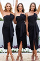 Sheath Strapless Tea-Length Black Bridesmaid Dress with Ruffles Split OHS055 | Cathyprom