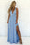 A-Line V-Neck Criss-Cross Back Light Blue Chiffon Long Prom Dress with Split L8