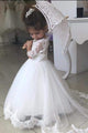 White Lace Appliques  Half Sleeves V Neck Flower Girl Dresses OHR002 | Cathyprom