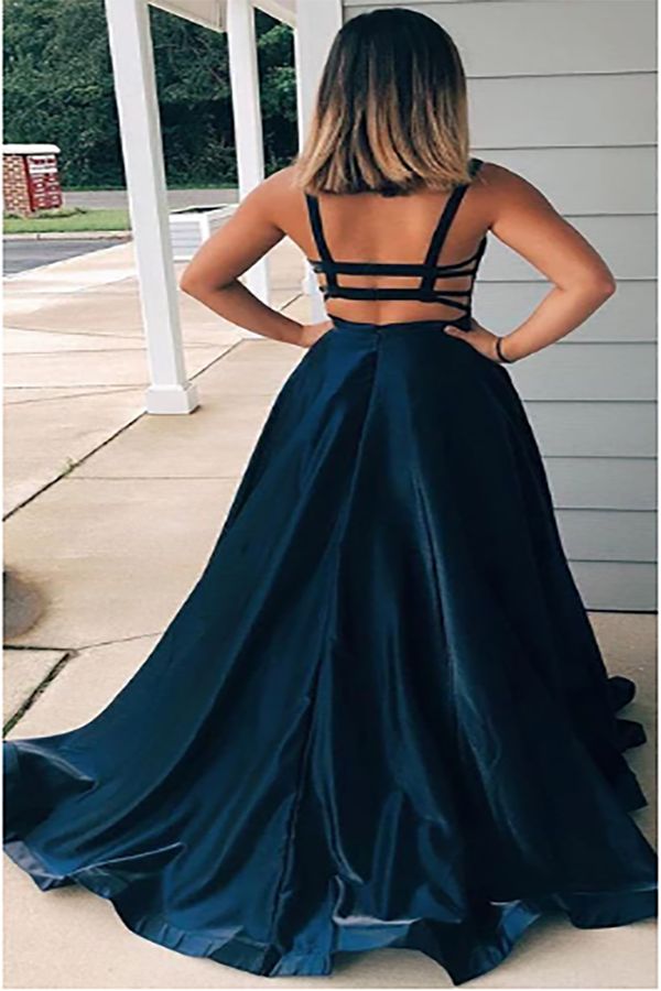 Elegant Simple Sleeveless Square Neck Stain Long Prom Dresses