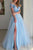 Elegant Prom Dress Off-Shoulder A-Line Tulle Lace Side Slit Sky Blue Prom Dresses Evening Dresses OHC595